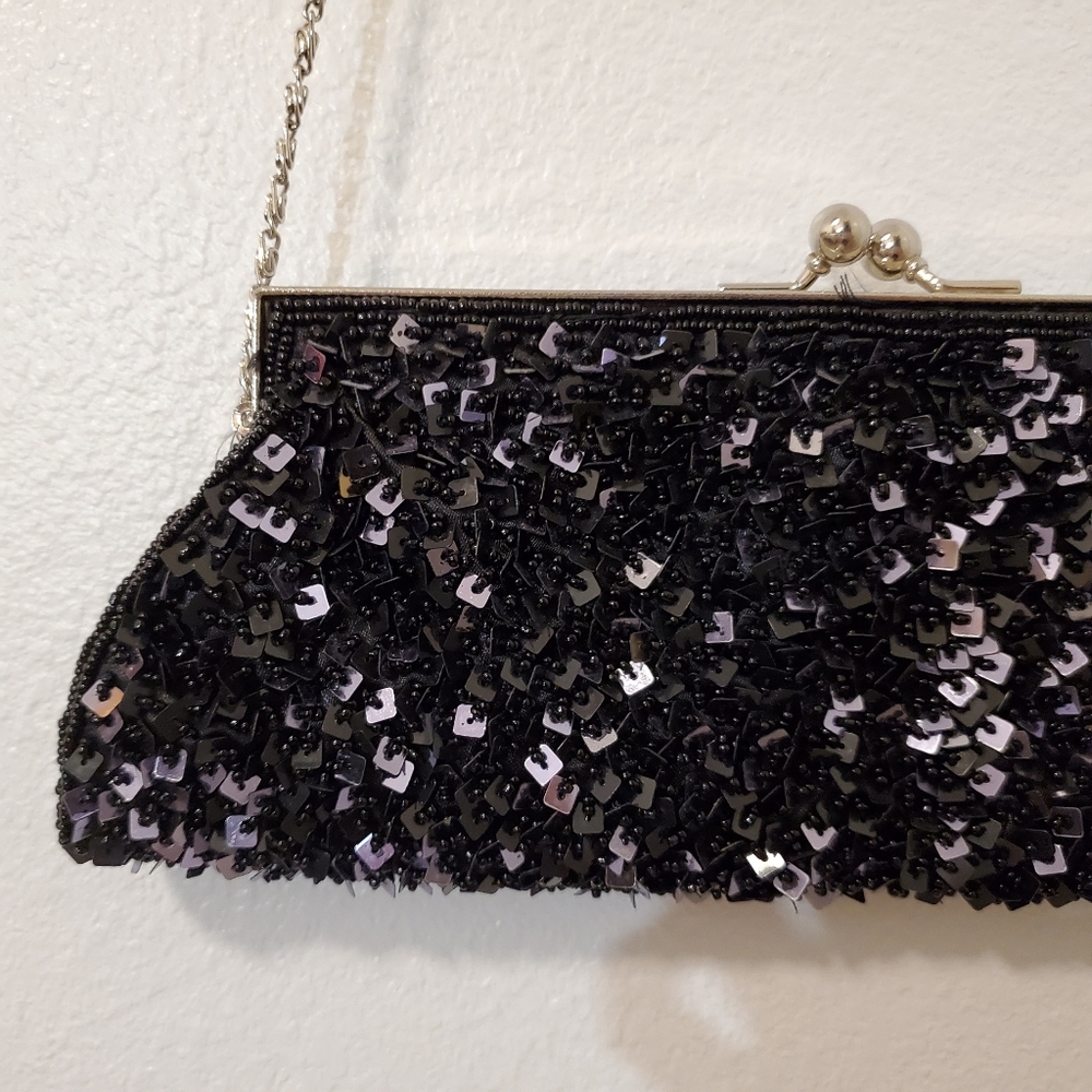 Black square sequin evening party clutch